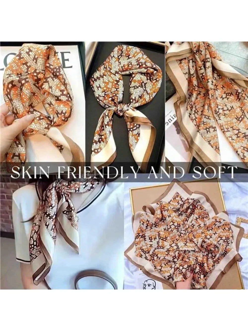 Hair Bandanas Scarf For Women Lightweight Orange Fashion Neck Silk Satin Head